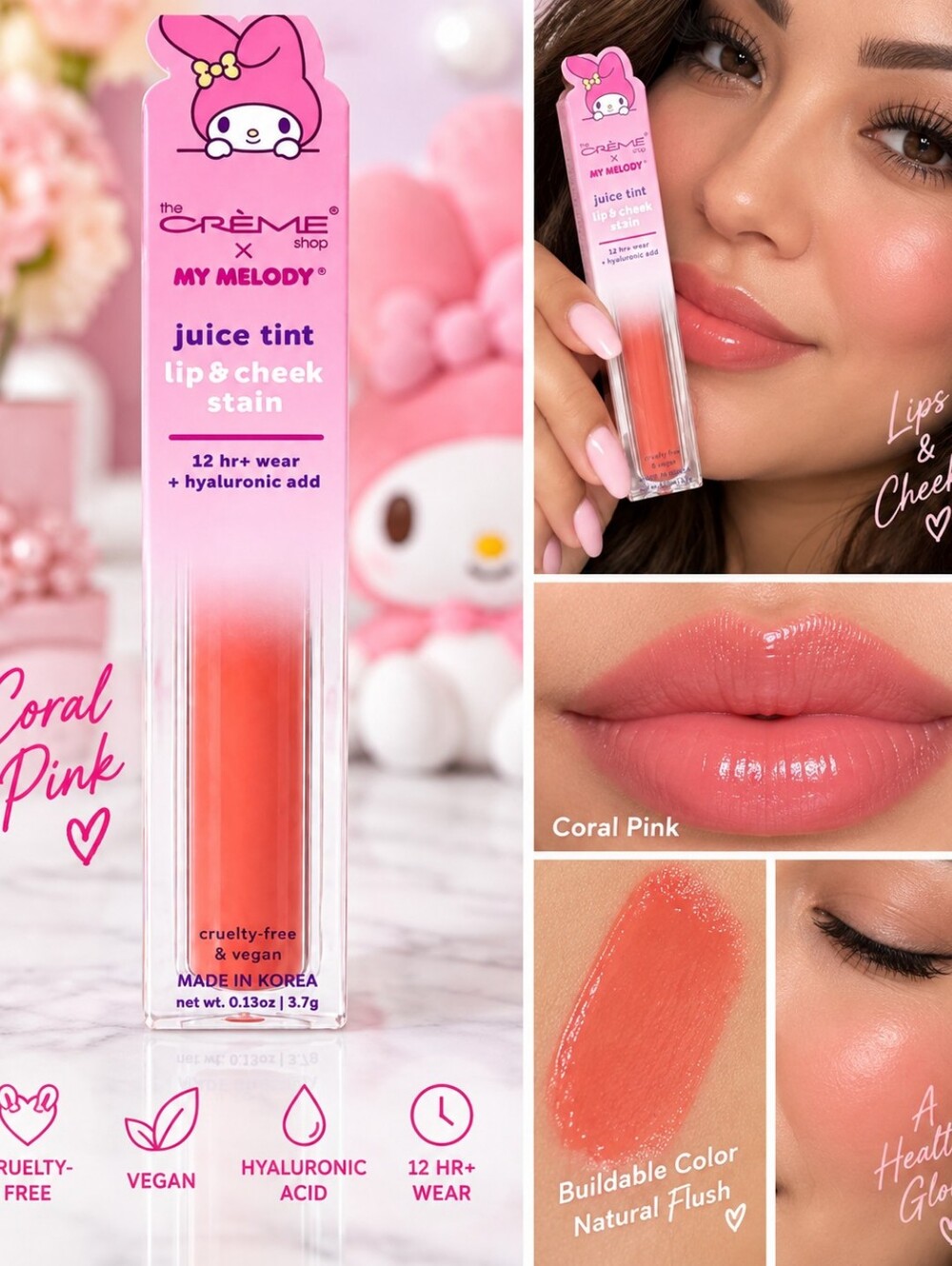 the CRÈME Shop x My Melody Juice Tint Lip & Cheek Stain - Coral Pink
